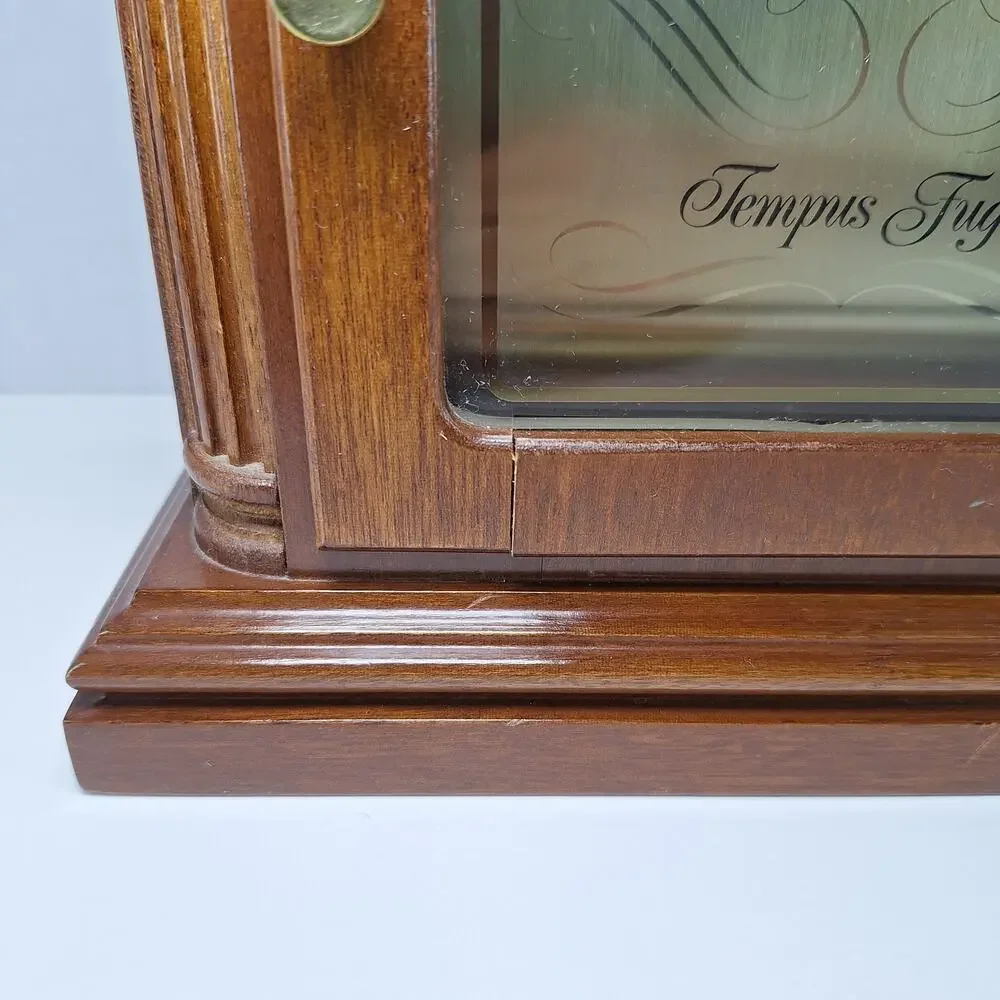 Vintage Bulova Tempus Fugit Brown Wooden Mantel Chime Clock - Tested & Working